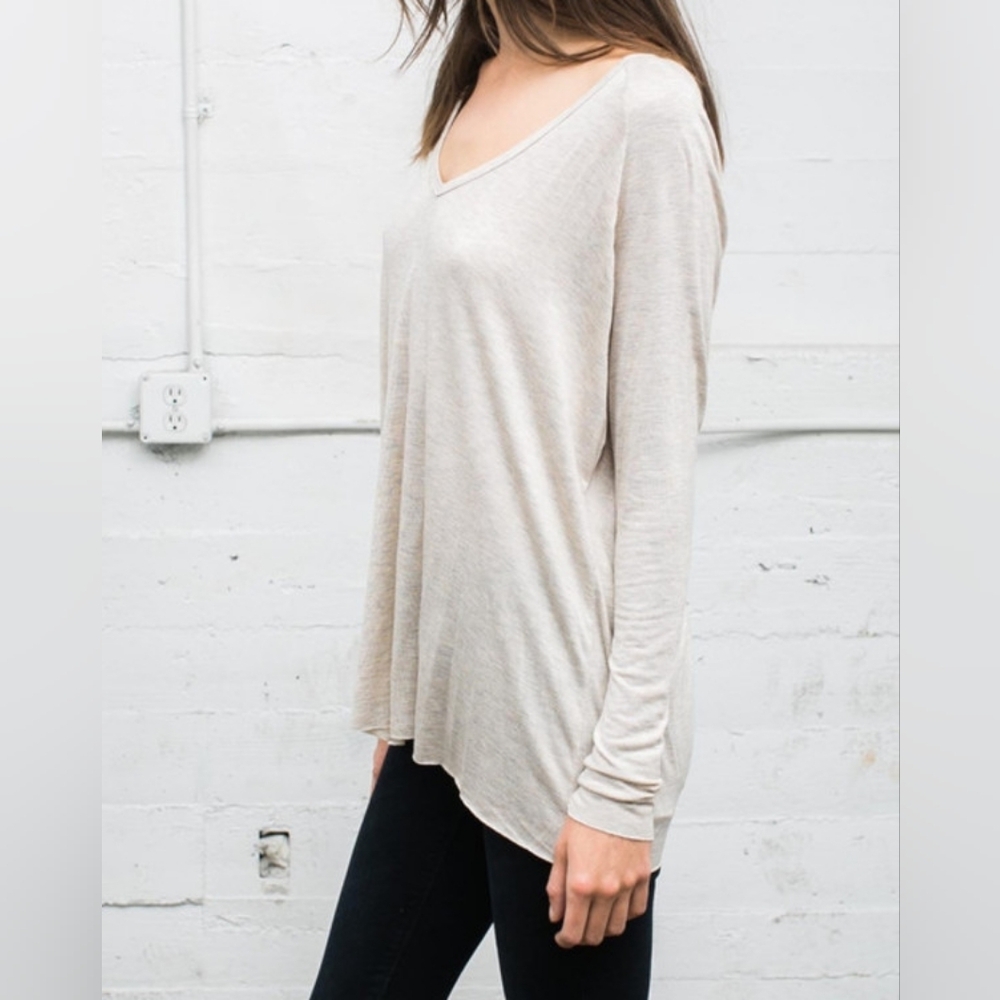 Joah Brown For Keeps Olive Brown Long Sleeve V Neck Tee